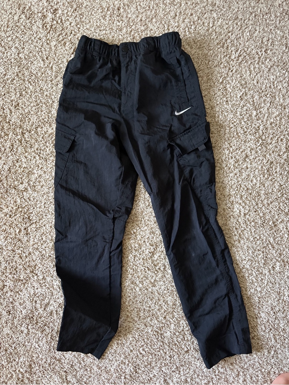 Nike Black Kids Cargo Joggers with White Swoosh